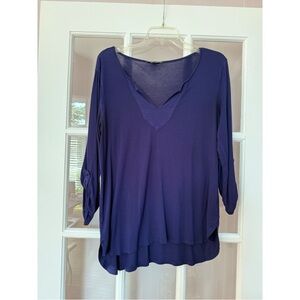 Cable & Gauge Navy Blue V-Neck 3/4 Sleeve Blouse